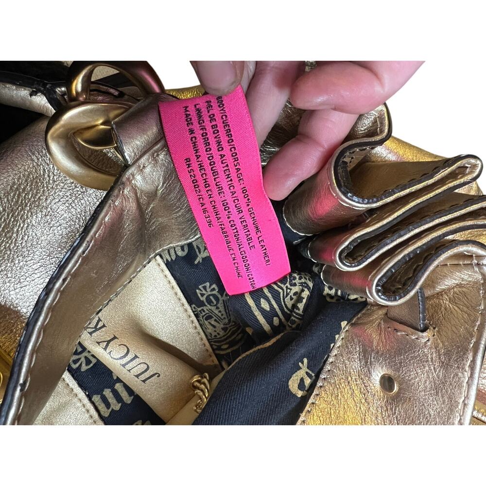 Vintage Juicy Couture Metallic Gold Leather Satchel Y2K P&G Era Bowler Bag - Picture 12 of 12